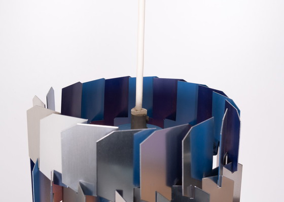 Image 1 of Zilveren En Blauwe Facet Lamp Van Louis Weisdorf Voor Lyfa, Denemarken Uit De Jaren 60