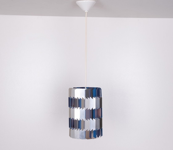 Image 1 of Zilveren En Blauwe Facet Lamp Van Louis Weisdorf Voor Lyfa, Denemarken Uit De Jaren 60