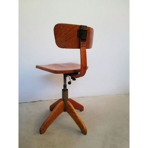 Vintage houten kruk van Albert Stoll voor Giroflex, 1960