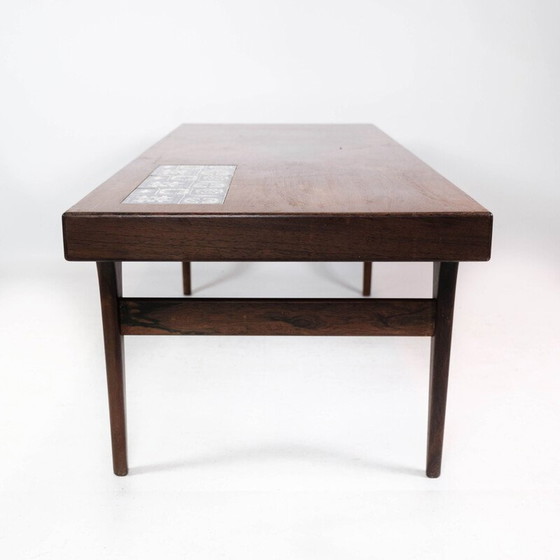 Image 1 of Vintage palissander salontafel met blauwe tegels van Johannes Andersen voor Silkeborg Furniture, 1960
