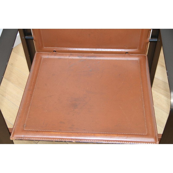 Image 1 of Set van 4 vintage fauteuils in metaal en bruin leer van Golfo Dei Poeti voor Matteo Grassi, 1980