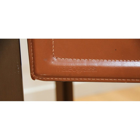 Image 1 of Set van 4 vintage fauteuils in metaal en bruin leer van Golfo Dei Poeti voor Matteo Grassi, 1980