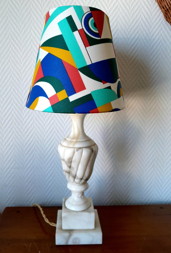 Image 1 of Vintage albasten lamp met abstracte kap