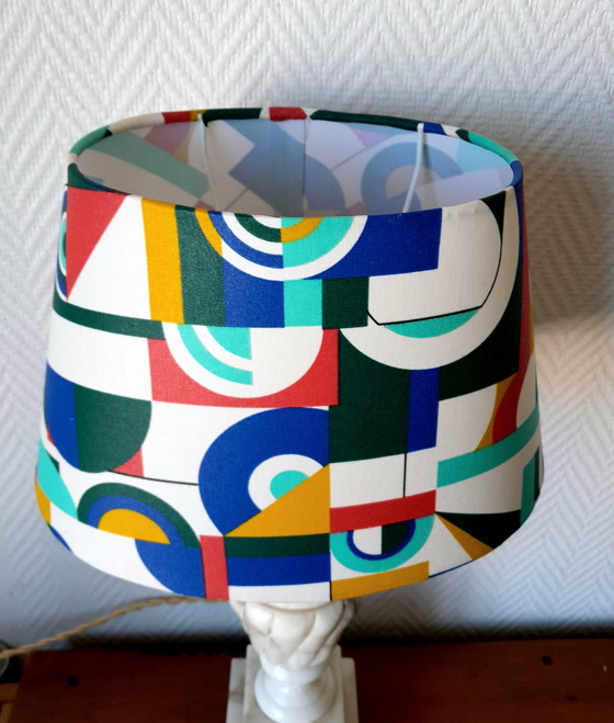 Image 1 of Vintage albasten lamp met abstracte kap