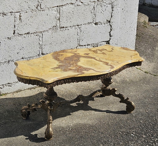 Franse Vintage Onyx Marmer & Bronzen Salontafel-Kocktailtafel-Lounge Tafel-Rococostijl- jaren 60