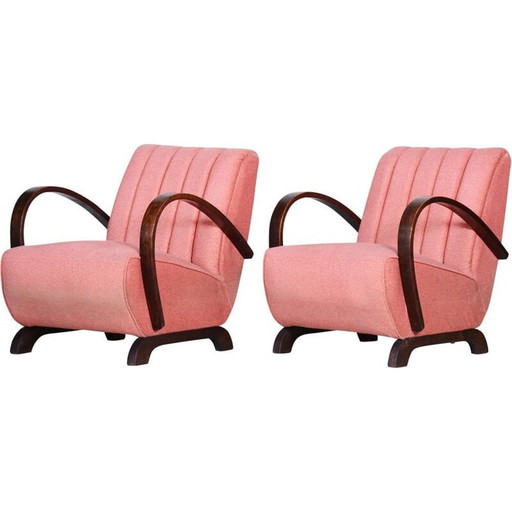 Paar vintage roze Art Deco fauteuils, jaren 1930