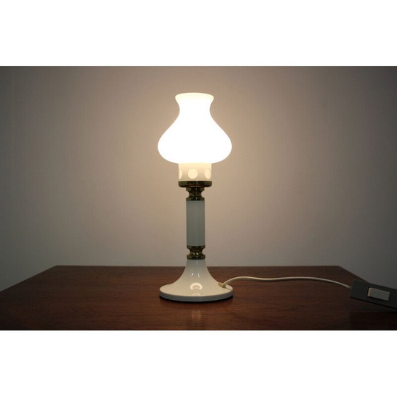 Image 1 of Vintage messing, metalen en glazen tafellamp van Drukov, Tsjecho-Slowakije 1970