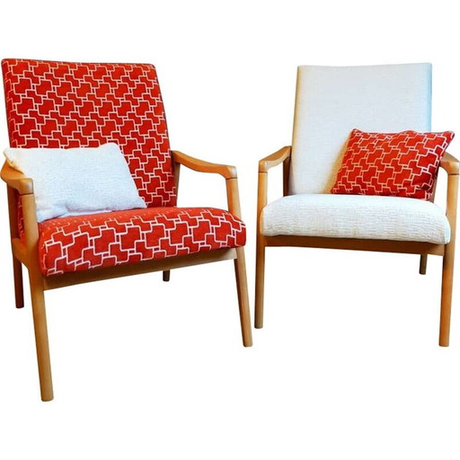 Paar vintage matgouden eiken fauteuils van Jiri Jiroutek, 1960