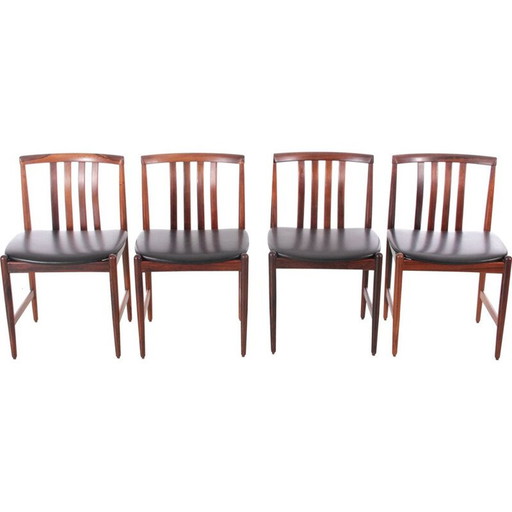 Set van 4 Scandinavische vintage stoelen in rozenhout en leer van Westnofa