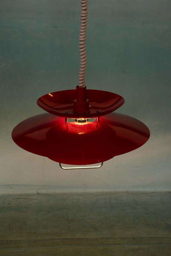 Image 1 of Vintage schalenlamp rood, space age Scandinavian pendant