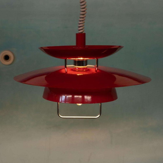 Image 1 of Vintage schalenlamp rood, space age Scandinavian pendant