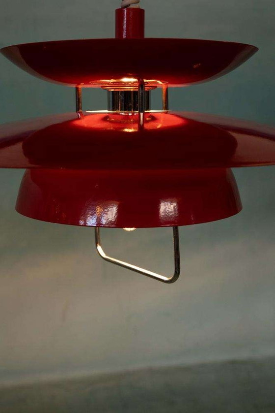 Image 1 of Vintage schalenlamp rood, space age Scandinavian pendant