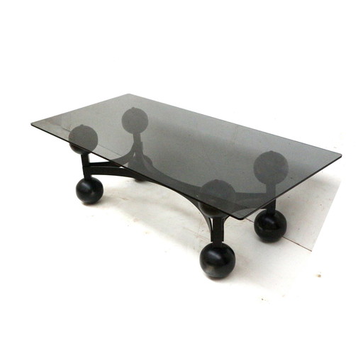 Grote Vintage Brutalist Space Age Salontafel Met Glazen Plaat Gemaakt In De Jaren  ’70