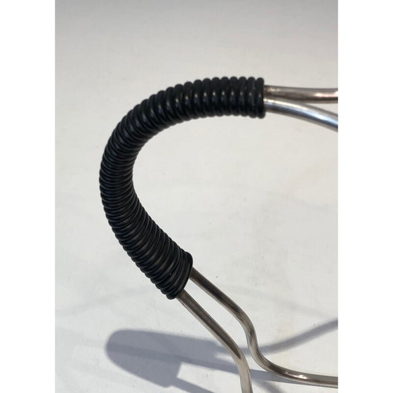 Image 1 of Vintage zilveren metalen en zwarte plastic flessenhouder, Frankrijk 1970