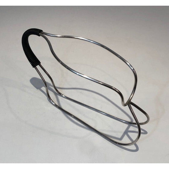Image 1 of Vintage zilveren metalen en zwarte plastic flessenhouder, Frankrijk 1970