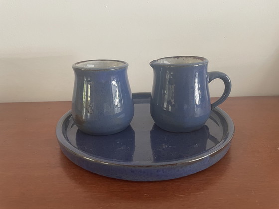 Image 1 of Pottery Het Steenuiltje Rijswijk - Blauw Kunstaardewerken Roomstel