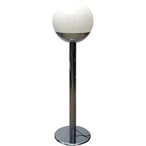 Vintage vloerlamp van verchroomd metaal en oplaine glas, Italië 1970