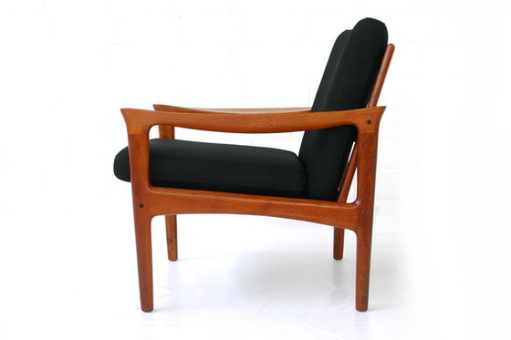 Image 1 of Glostrup Mid-Century Deense teakhouten loungestoel toegeschreven aan Illum Wikkelso, nieuwe hoes, nieuwe banden