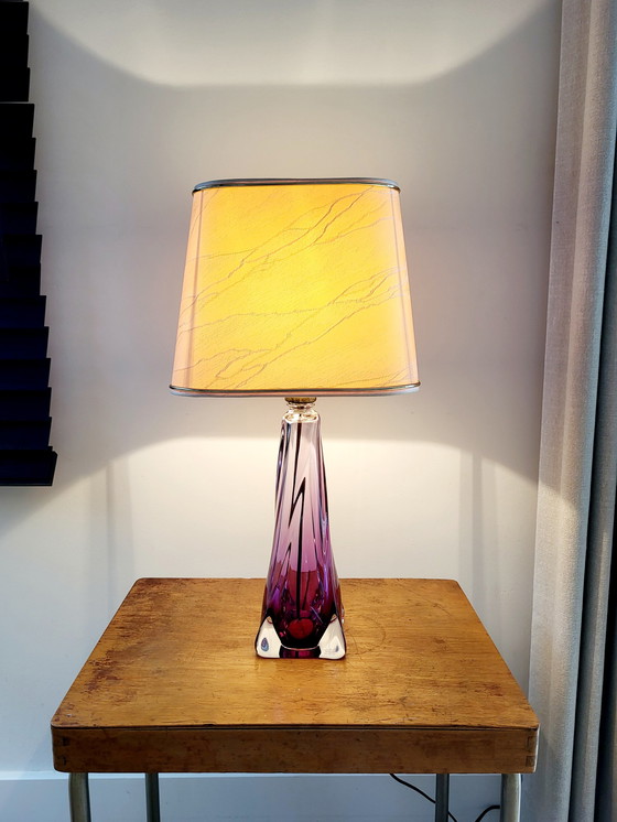 Image 1 of Val Saint Lambert kristallen lamp paarse kleur, Belgium