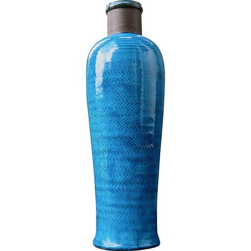 Vintage turquoise vaas van Nils Khaler, Denemarken 1965