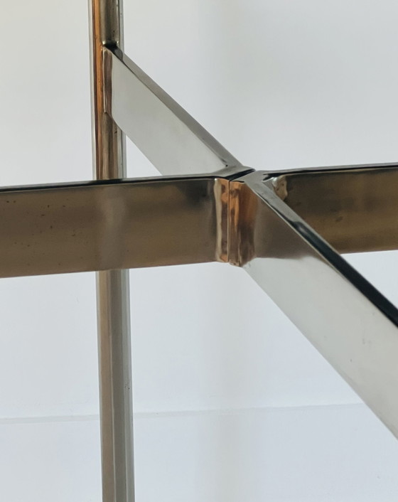 Image 1 of Houten en metalen eettafel en stoelen, Italië 60s