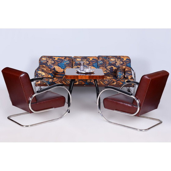 Image 1 of Vintage Bauhaus 3-zitsbank in chroomstaal en beuken door Robert Slezak, Tsjecho-Slowakije 1930