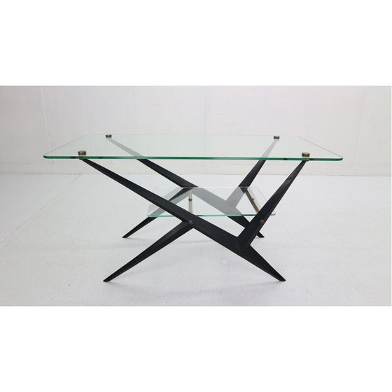 Image 1 of Vintage salontafel met zwart gelakt metalen frame van Jarden, Frankrijk 1950