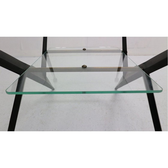 Image 1 of Vintage salontafel met zwart gelakt metalen frame van Jarden, Frankrijk 1950