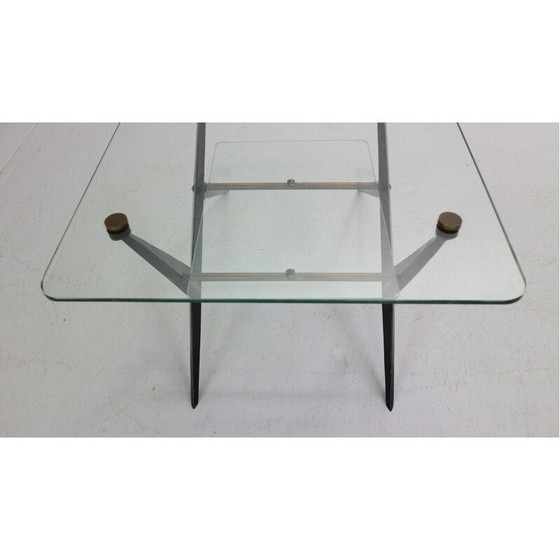 Image 1 of Vintage salontafel met zwart gelakt metalen frame van Jarden, Frankrijk 1950