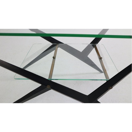 Image 1 of Vintage salontafel met zwart gelakt metalen frame van Jarden, Frankrijk 1950