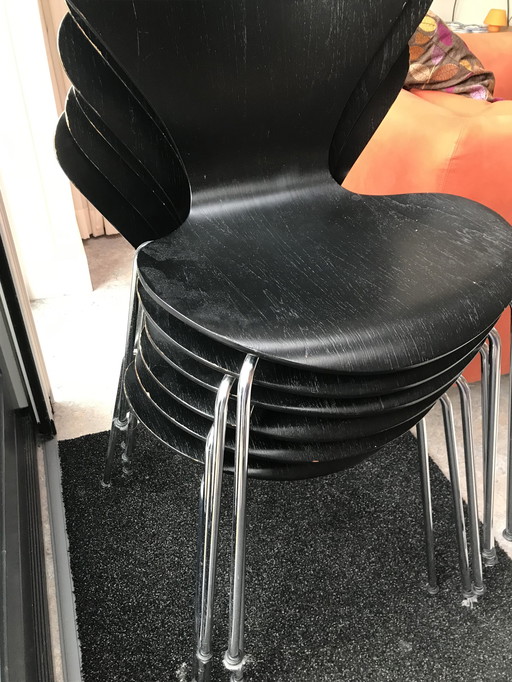 6x Vintage Fritz Hansen vlinderstoelen zwart