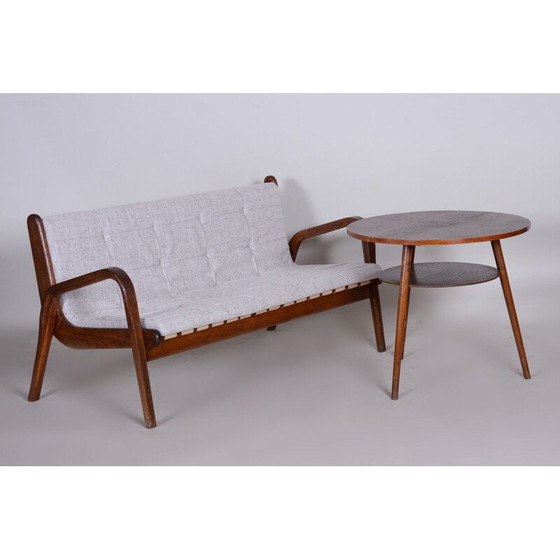 Image 1 of Mid century beukenhouten en opnieuw beklede bank van Jan Vanek, jaren 1950