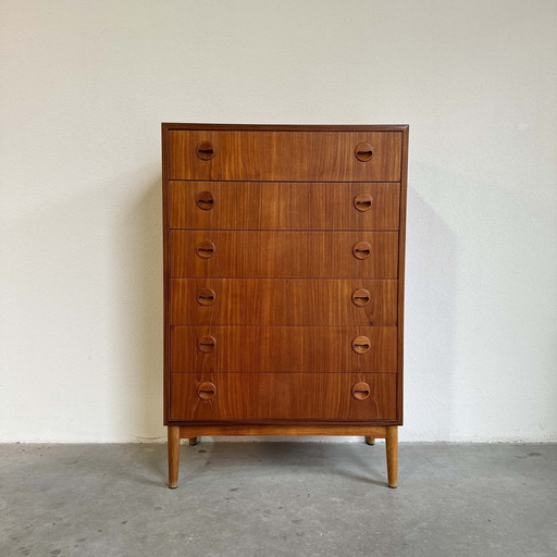 Vintage Ladekast Teak Ronde Greep 6*