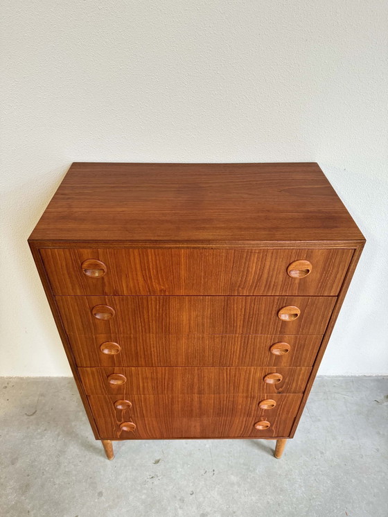 Image 1 of Vintage Ladekast Teak Ronde Greep 6*