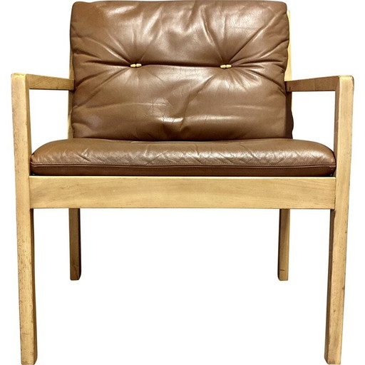 Scandinavische vintage leren fauteuil van Bernt Petersen, 1960