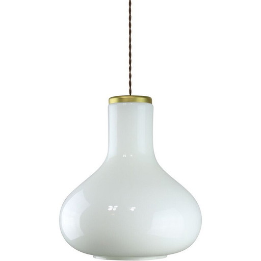 Vintage hanglamp van messing en opaline glas, Italië