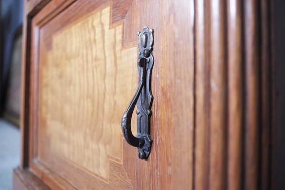 Image 1 of Vintage 1940S-50S Kersen & Beukenhouten nachtkastje met marmeren blad - Italiaanse Mid Century Elegantie