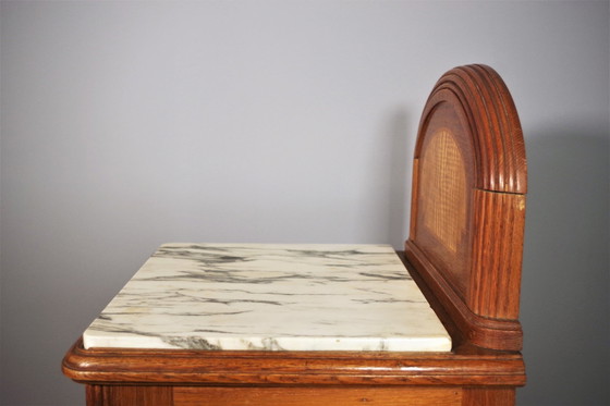 Image 1 of Vintage 1940S-50S Kersen & Beukenhouten nachtkastje met marmeren blad - Italiaanse Mid Century Elegantie
