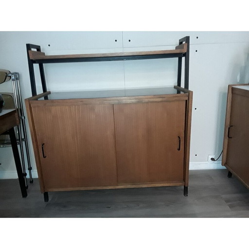 Vintage dressoir met zwart laminaatblad van Pierre Guariche, 1950