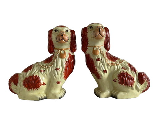  Set Van Twee Grote Antieke Staffordshire Honden Ofwel Hoerenhondjes 