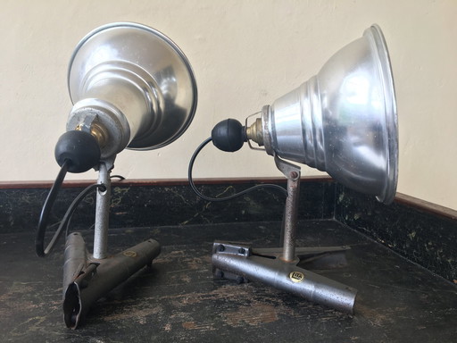 2 X Vintage Spots Knijplampen Lampen Aluminium  Lita