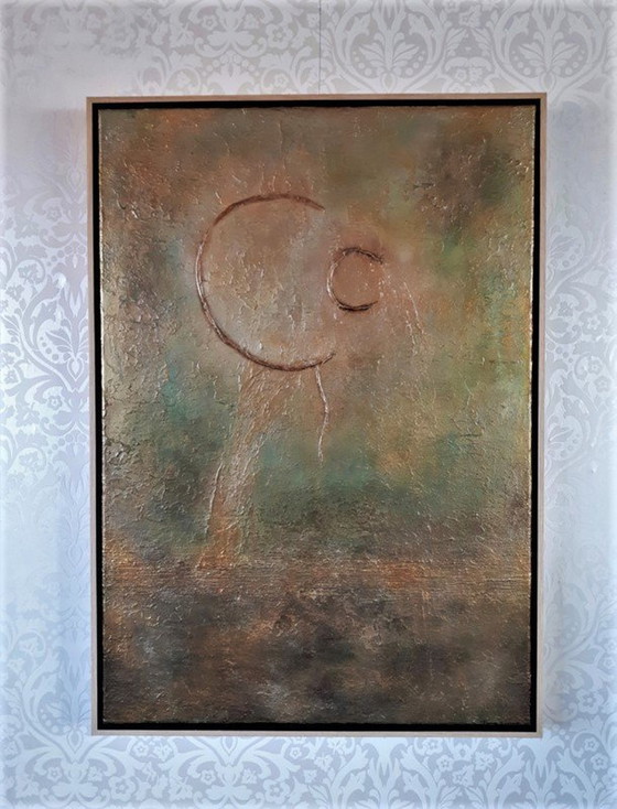 Image 1 of Frances Eckhardt - Abstract figuratief schilderij 70x100 cm + lijst