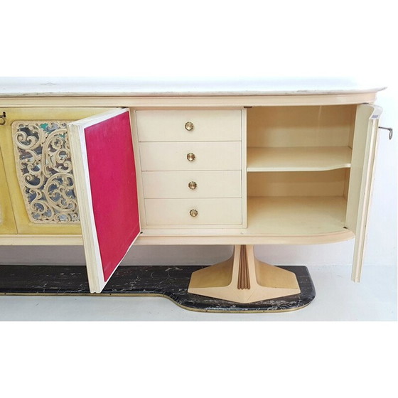 Image 1 of Vintage perkamenten dressoir met marmeren onderstel, Italië1959