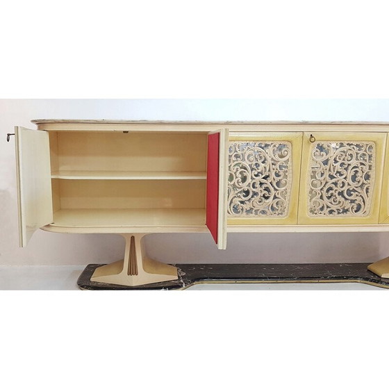 Image 1 of Vintage perkamenten dressoir met marmeren onderstel, Italië1959