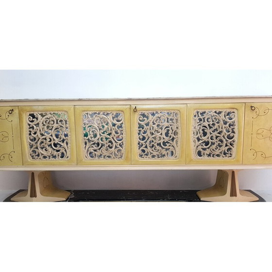 Image 1 of Vintage perkamenten dressoir met marmeren onderstel, Italië1959