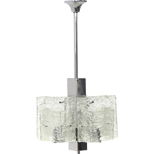 Vintage chromen kroonluchter met glazen diffusers van Mazzega, 1970