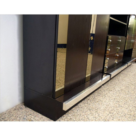 Image 1 of Vintage modulair dressoir in wengéhout, staal en spiegel van Sormani, jaren 1970