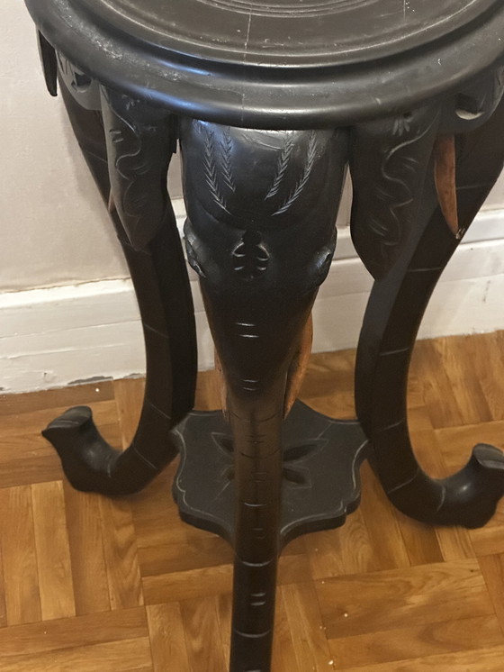 Image 1 of Olifantenkop voetstuk tafel van gezwart hout - houten slagtanden - Napoleon III