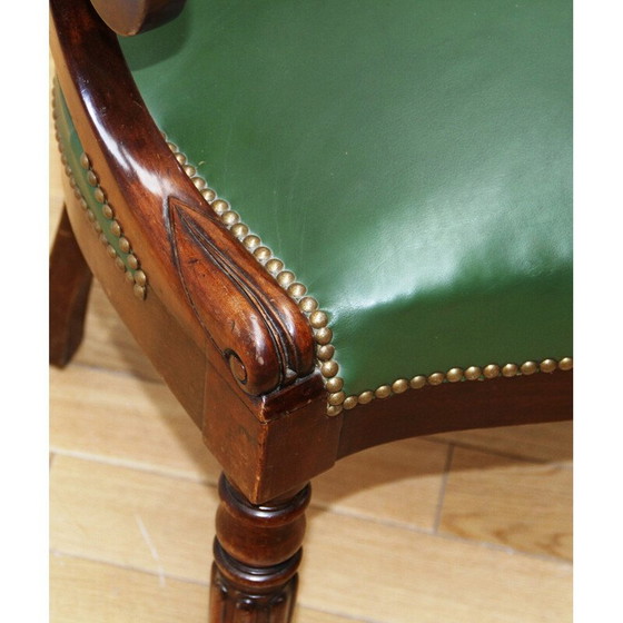Image 1 of Vintage fauteuil in donker hout en groen getint leer