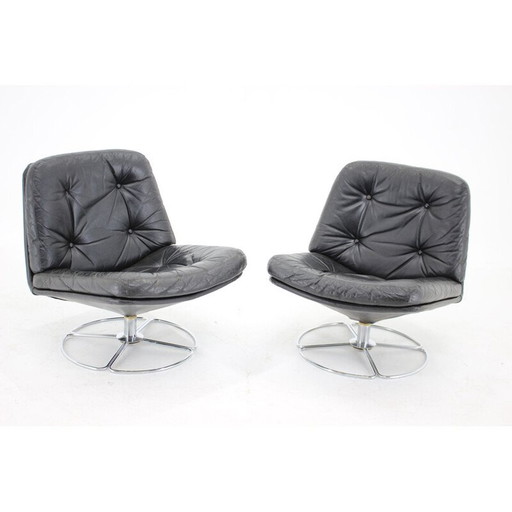 Paar vintage Peem leren lounge stoelen, Finland 1970